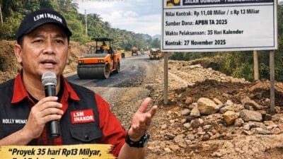 LSM INAKOR Bongkar fakta Lapangan : Proyek Jalan 35 Hari Rp13 Milyar Belum Rampung