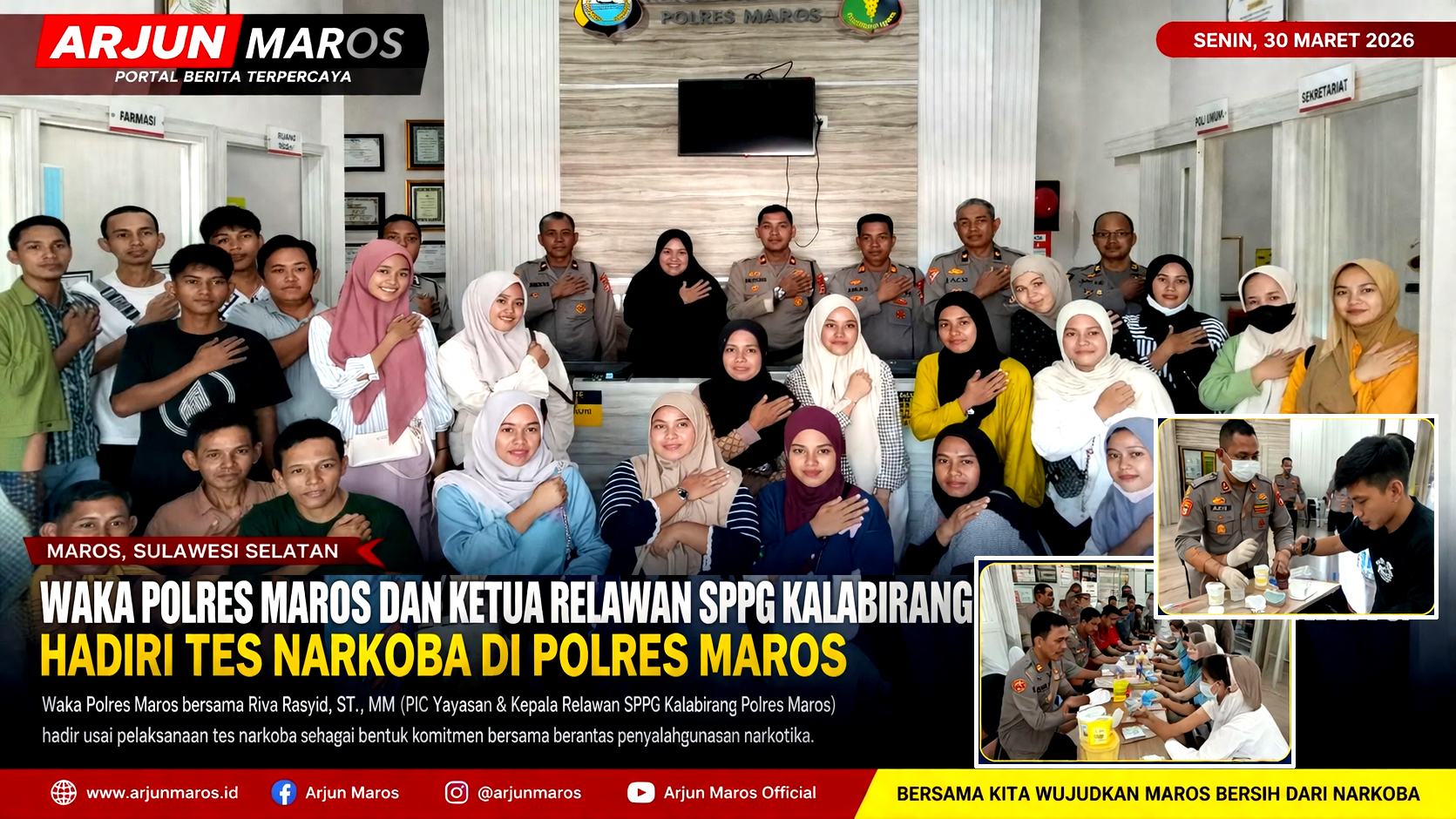 Waka Polres Maros dan Ketua Relawan SPPG Kalabirang Hadiri Tes Narkoba di Polres Maros