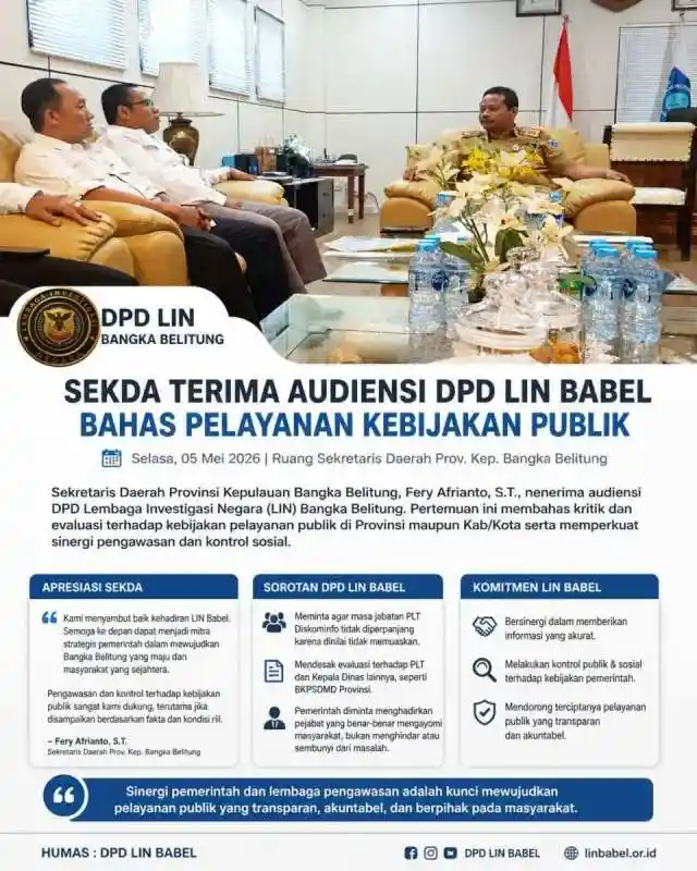Sekda Babel Terima Audiensi LIN, Dorong Penguatan Pengawasan dan Perbaikan Pelayanan Publik