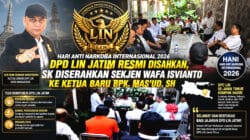 Hari Anti Narkoba Internasional 2026: DPD LIN Jatim Resmi Disahkan, SK Diserahkan Sekjen Wafa Isvianto kepada Ketua Baru Mas’ud, SH