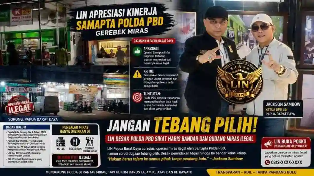 LIN Papua Barat Daya Apresiasi Operasi Miras Polda PBD, Namun Soroti Dugaan Penindakan Tebang Pilih