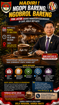 Ngopi Bareng FBN Jatim Bahas Wawasan Kebangsaan di Cafe Joglo Nep Batu, Bang Wartoadi Ajak Masyarakat Perkuat Semangat Cinta Tanah Air