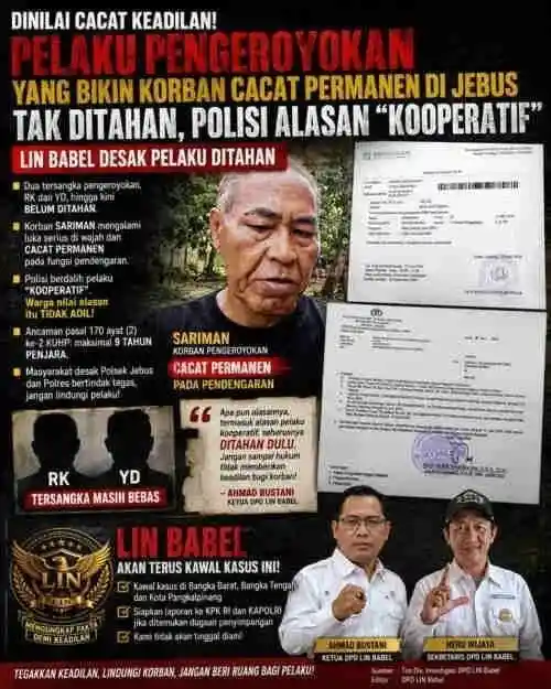 Dinilai Cacat Keadilan, Dua Tersangka Pengeroyokan yang Diduga Bikin Korban Cacat Permanen Belum Ditahan, LIN Babel Desak APH Bertindak Tegas