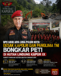 DPC GRIB Jaya Lima Puluh Kota Desak Kapolri dan Panglima TNI Bongkar PETI di Hutan Lindung Kapur IX, Soroti Dugaan Keterlibatan Oknum APH