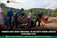 Permudah Akses Warga Sangasanga, TNI dan Rakyat Bangun Jembatan Beton Merah Putih