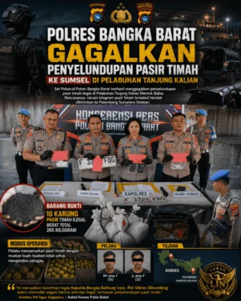 Polres Bangka Barat Gagalkan Penyelundupan 265 Kilogram Pasir Timah ke Sumatera Selatan